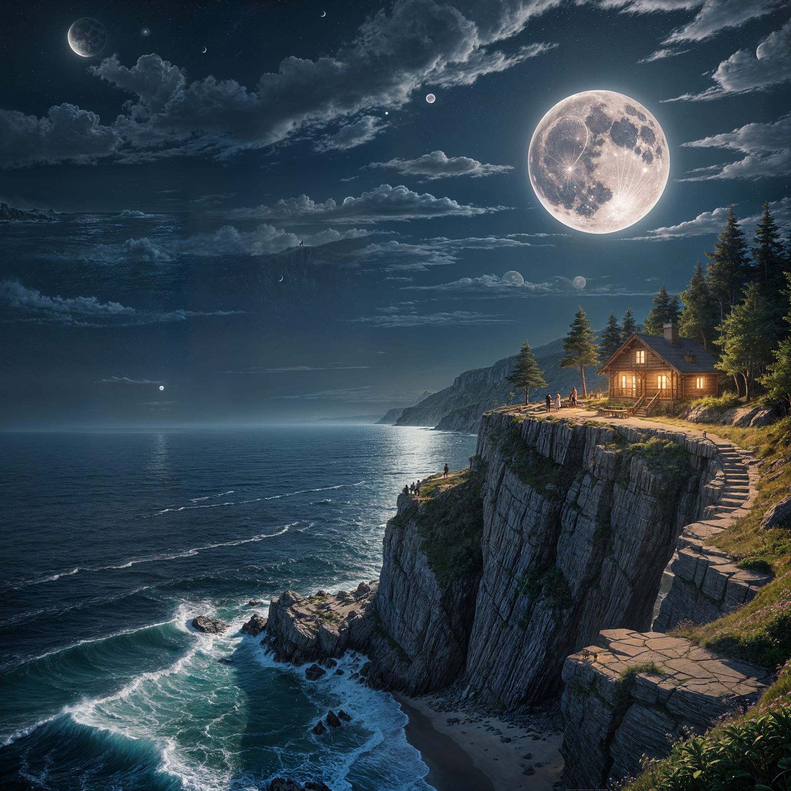 Summer Night Seascape with Full Moon, Splash Art