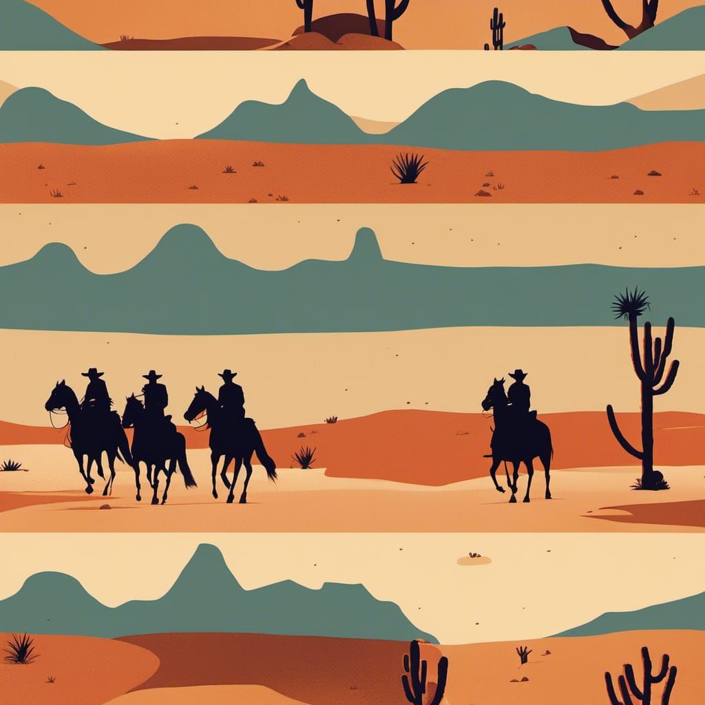 Minimalist Cowboy in Western Landscape: Olly Moss Style