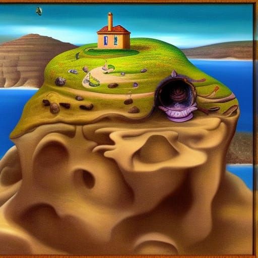 Surreal Snail House on Cliff, Fantasy Digital Art