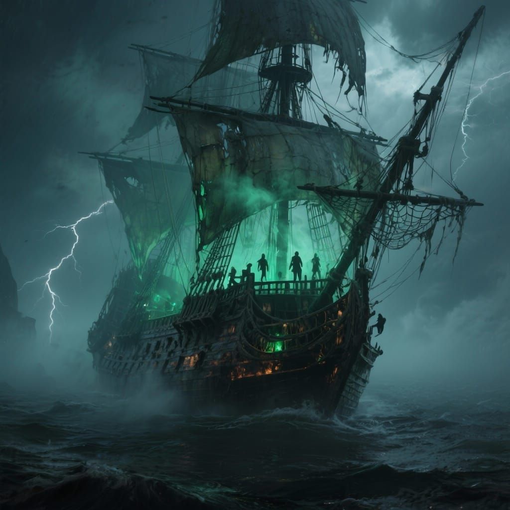 Ghostly Galleon in Stormy Fog