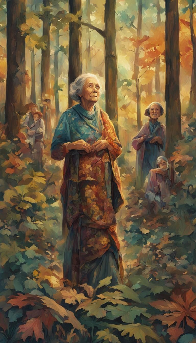 Forest Gathering: Vibrant Oil Painting with Triadic Colors