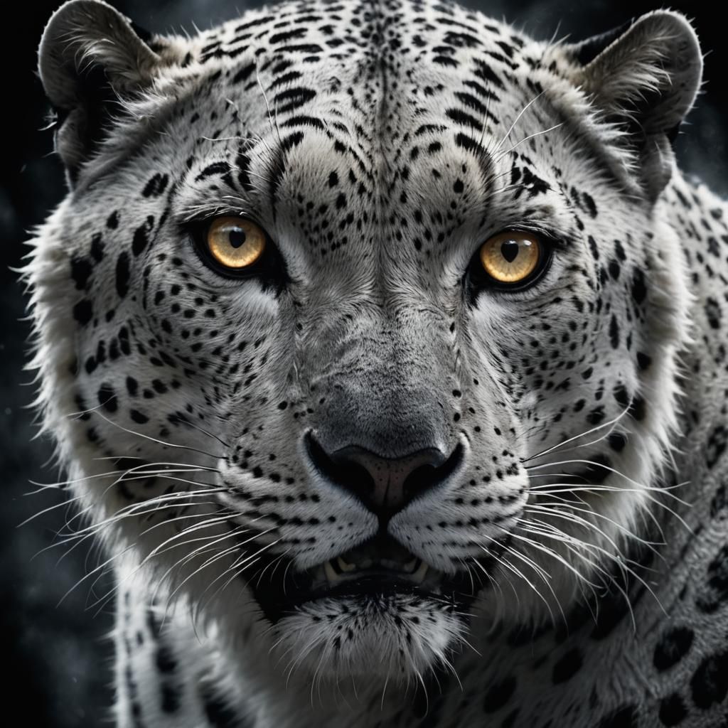 Mystical White Leopard in Gothic Horror Style