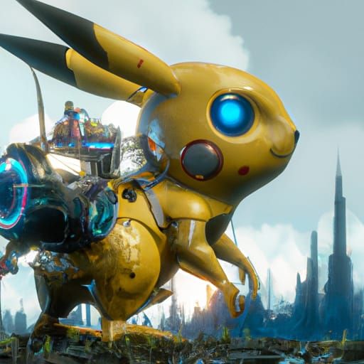 Cyberpunk Robot Pikachu in Detailed Matte Painting
