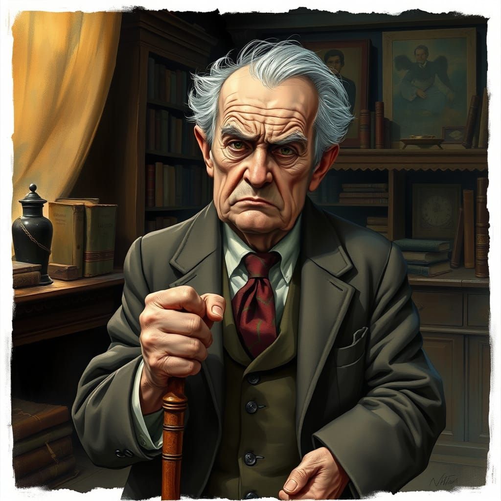 Grumpy Elderly Gentleman in a Moody Study