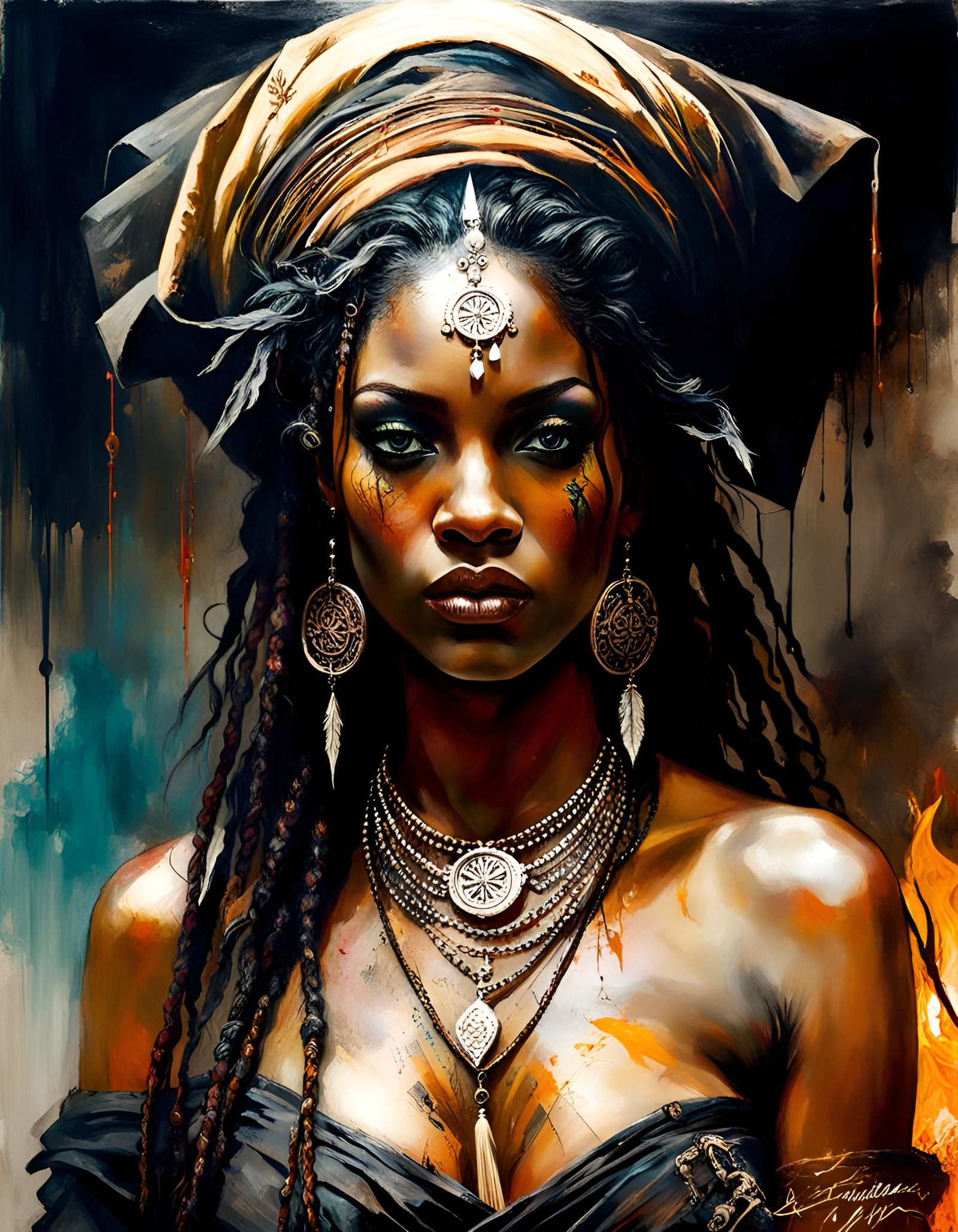 Voodoo Witch Portrait with Runic Tattoos