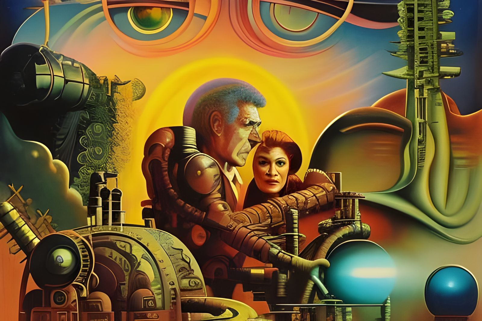 Retro Sci-Fi Book Cover in Art Nouveau Style