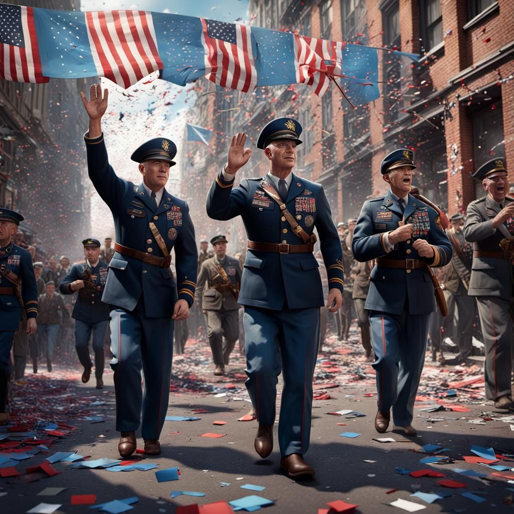 WWII Veterans' Ticker Tape Parade in Detailed Matte Painting