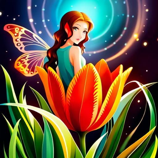Fairy in Tulip: Anime Fantasy Scene