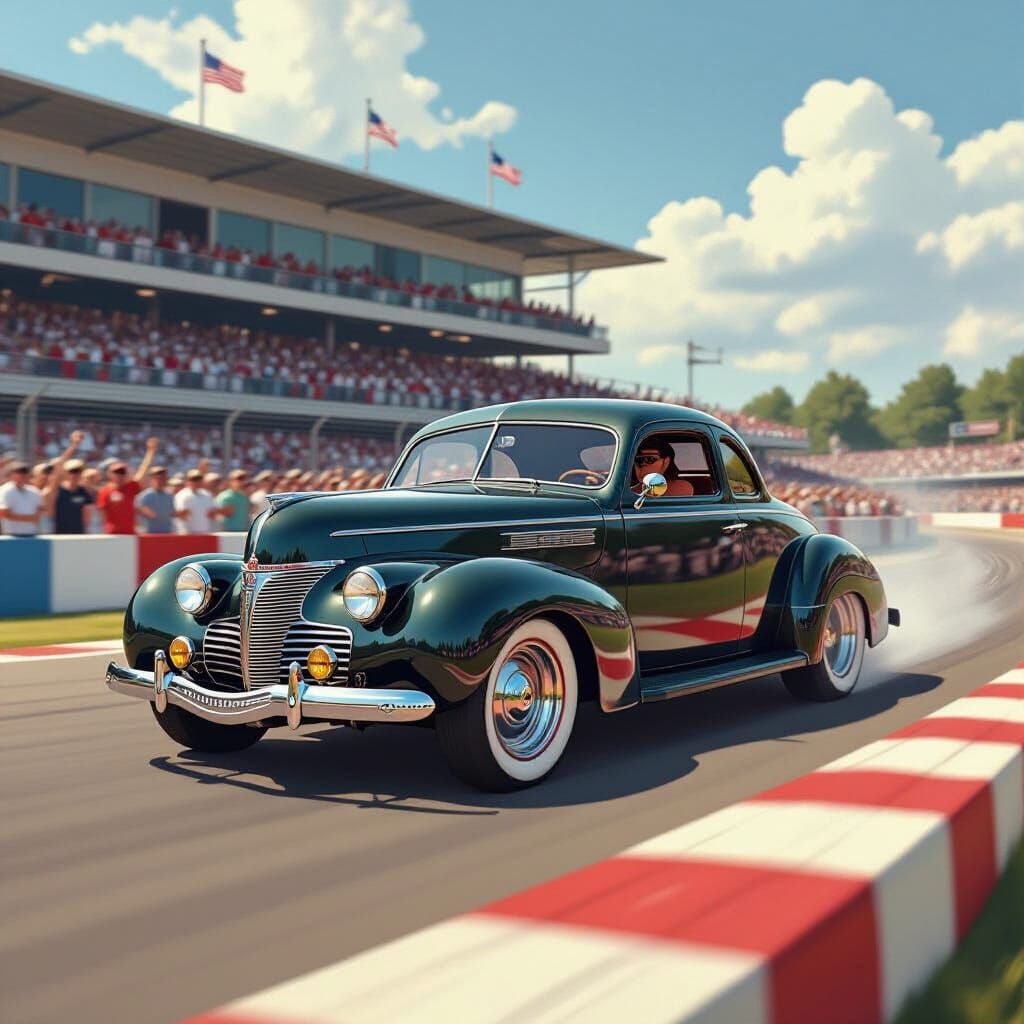 1940s Hot Rod Race in Dynamic Vintage Americana Style