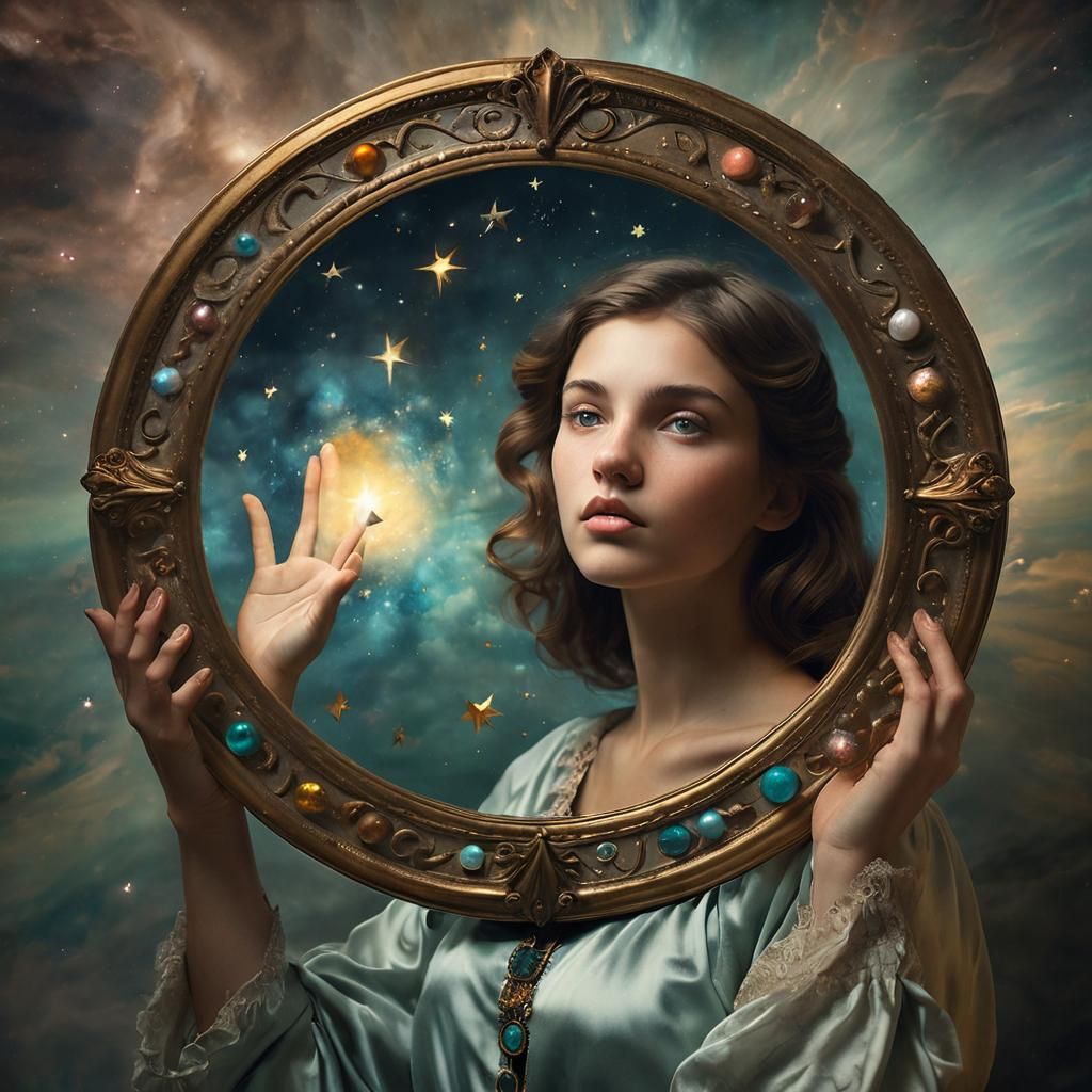 Woman with Starry Mantle in Surreal Style