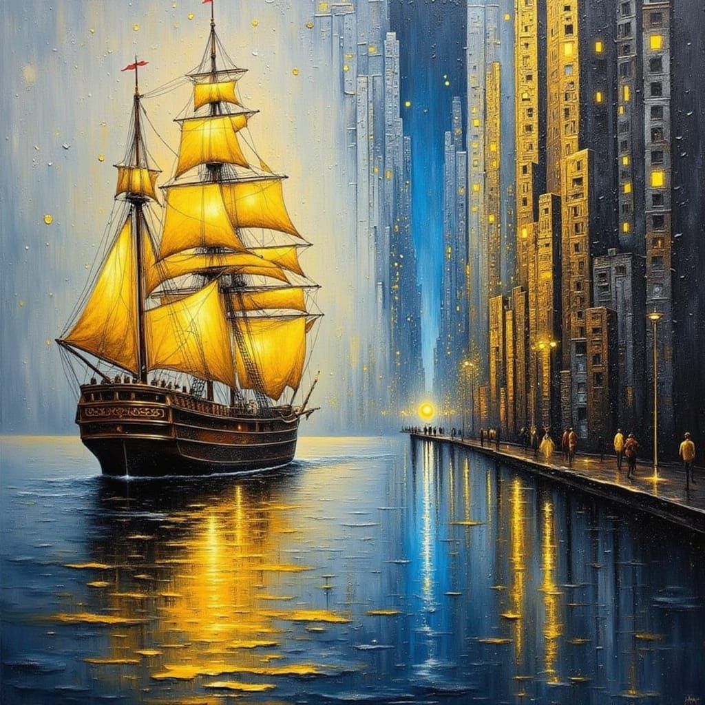 Impasto Impressionist Cityscape and Harbor Scene