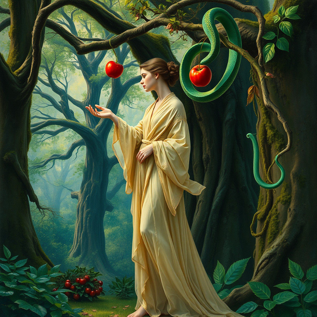 Impressionist Forest Scene with Woman and Apple