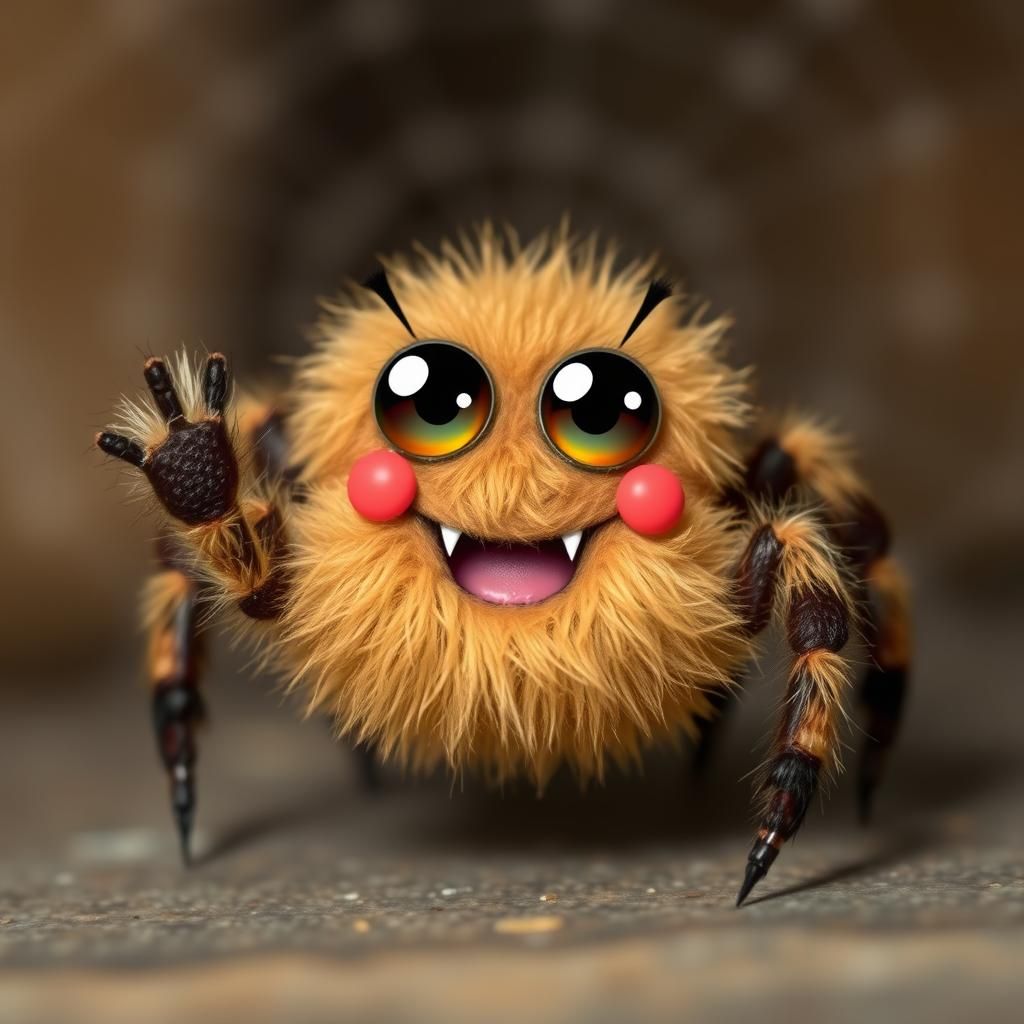 Adorable Fuzzy Spider Waving Hello