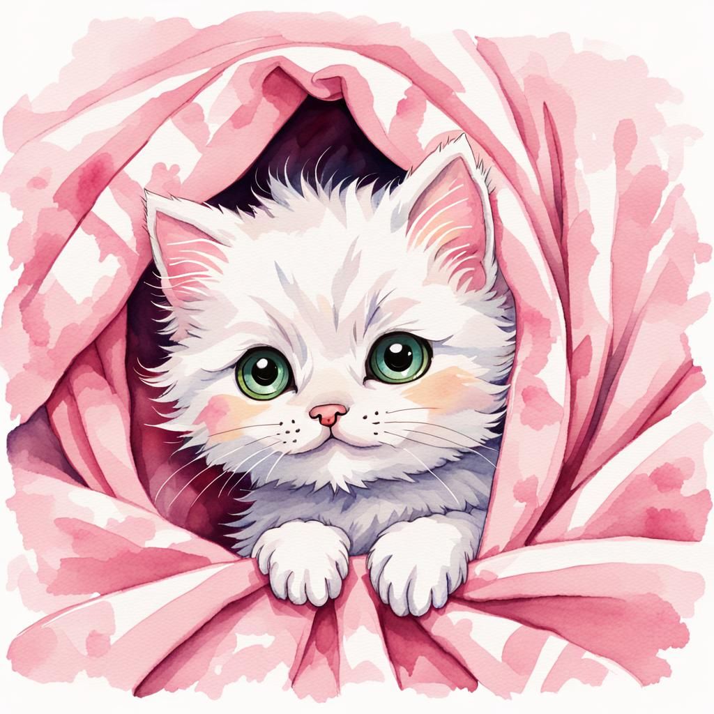 Cute Kitten Peeking: A Watercolor Painting