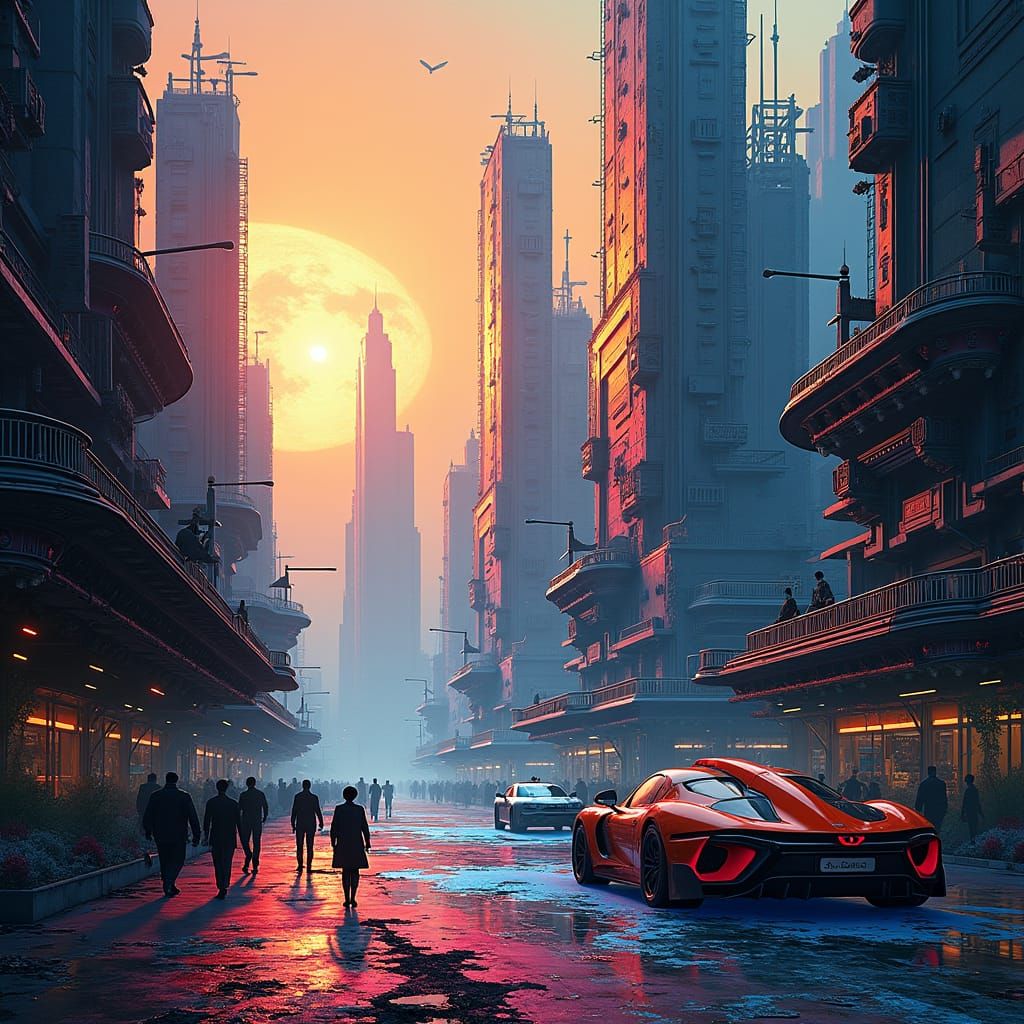 Futuristic Cityscape in Hyperrealistic Splash Art Style