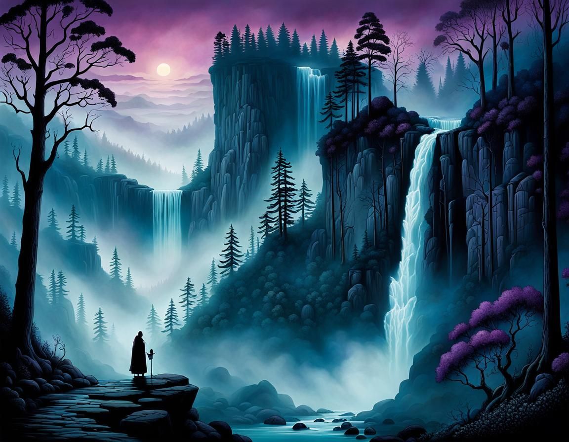 Mystical Evening Falls in a Dreamlike Misty Valley