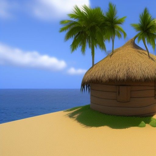 Tropical Island Hut in 3D Style