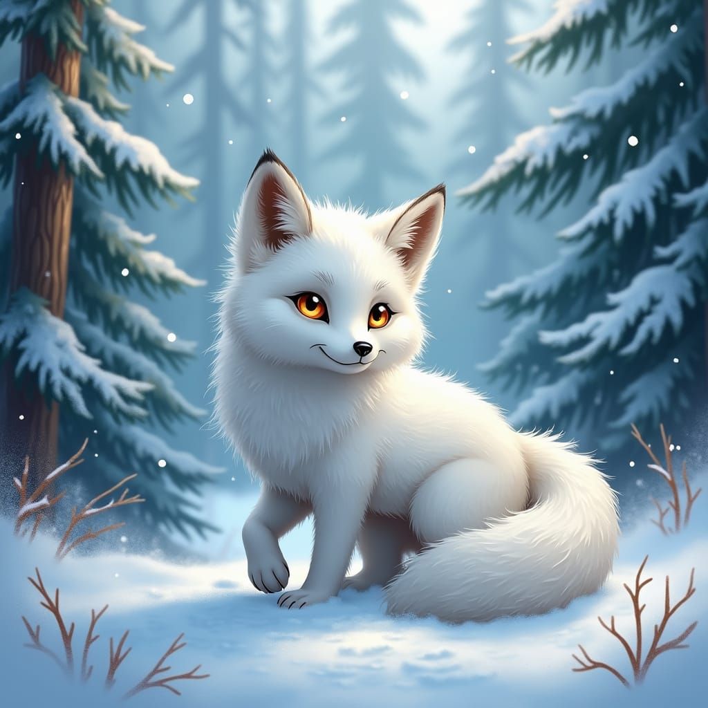 Arctic Fox in Snowy Forest Biome