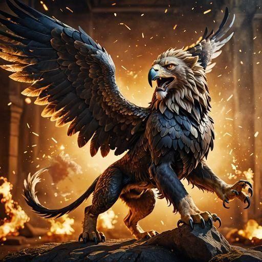 Majestic Griffin: Mythical Creature in Dramatic Lighting