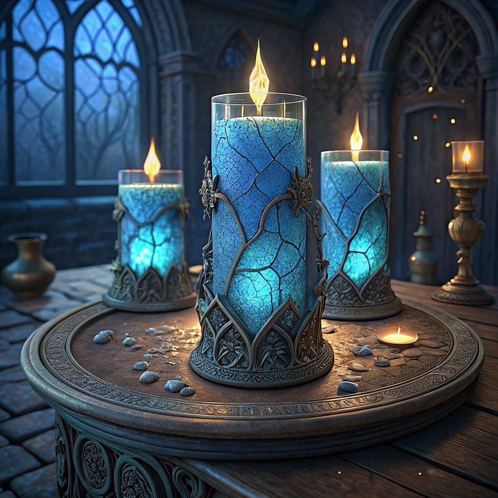 Bioluminescent Candleholders on Medieval Table