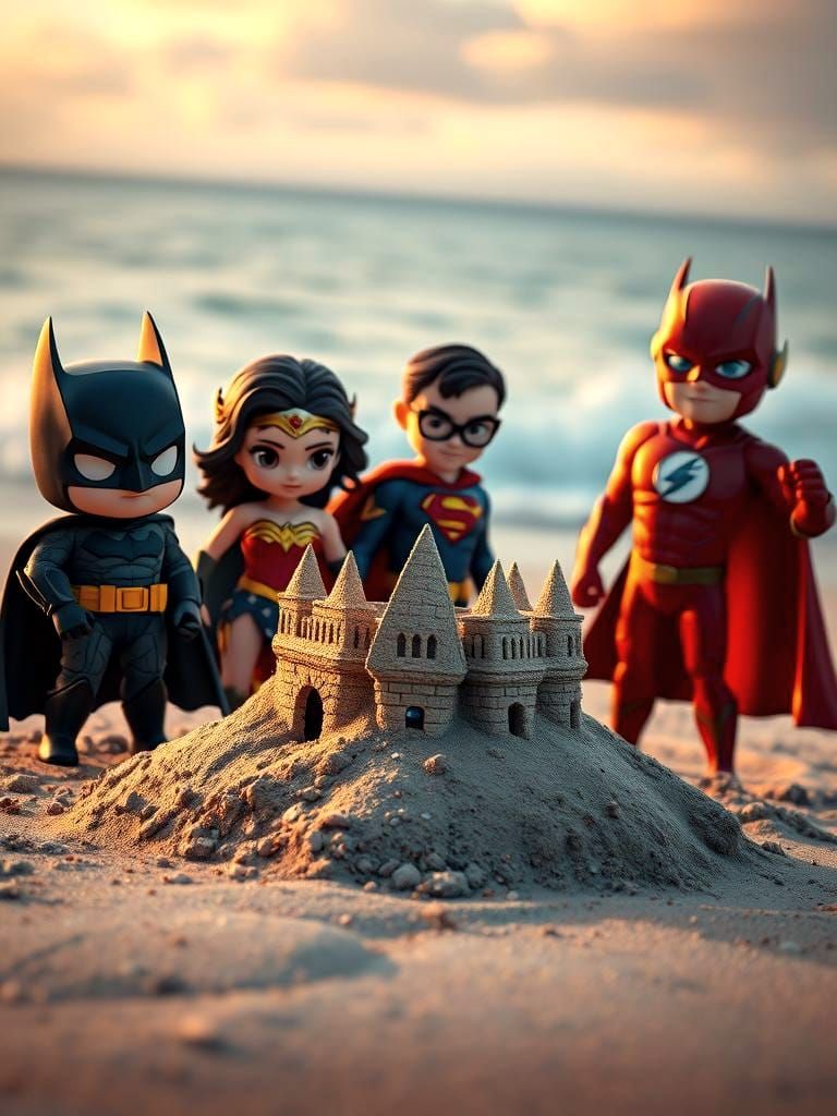 Superheroes and sand castle