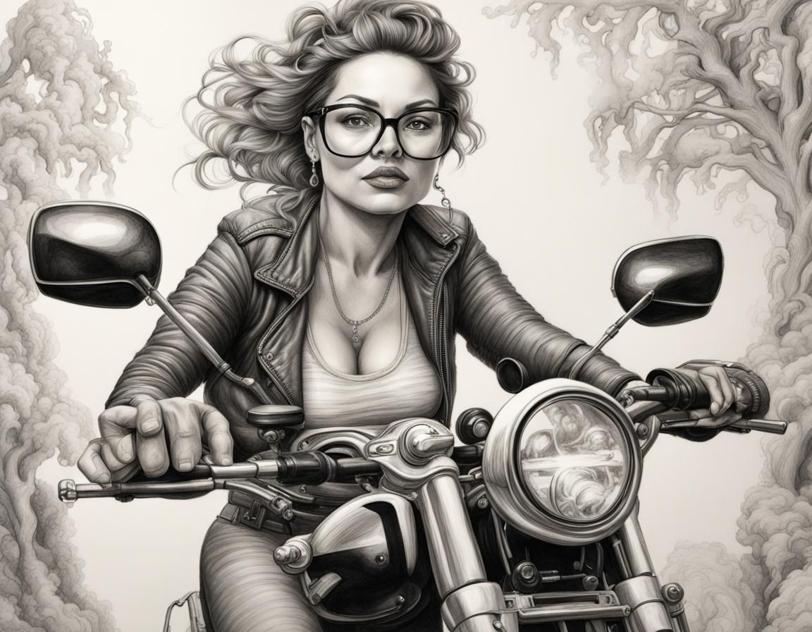 Motorcycle Rider in Pencil and Charcoal Sketch