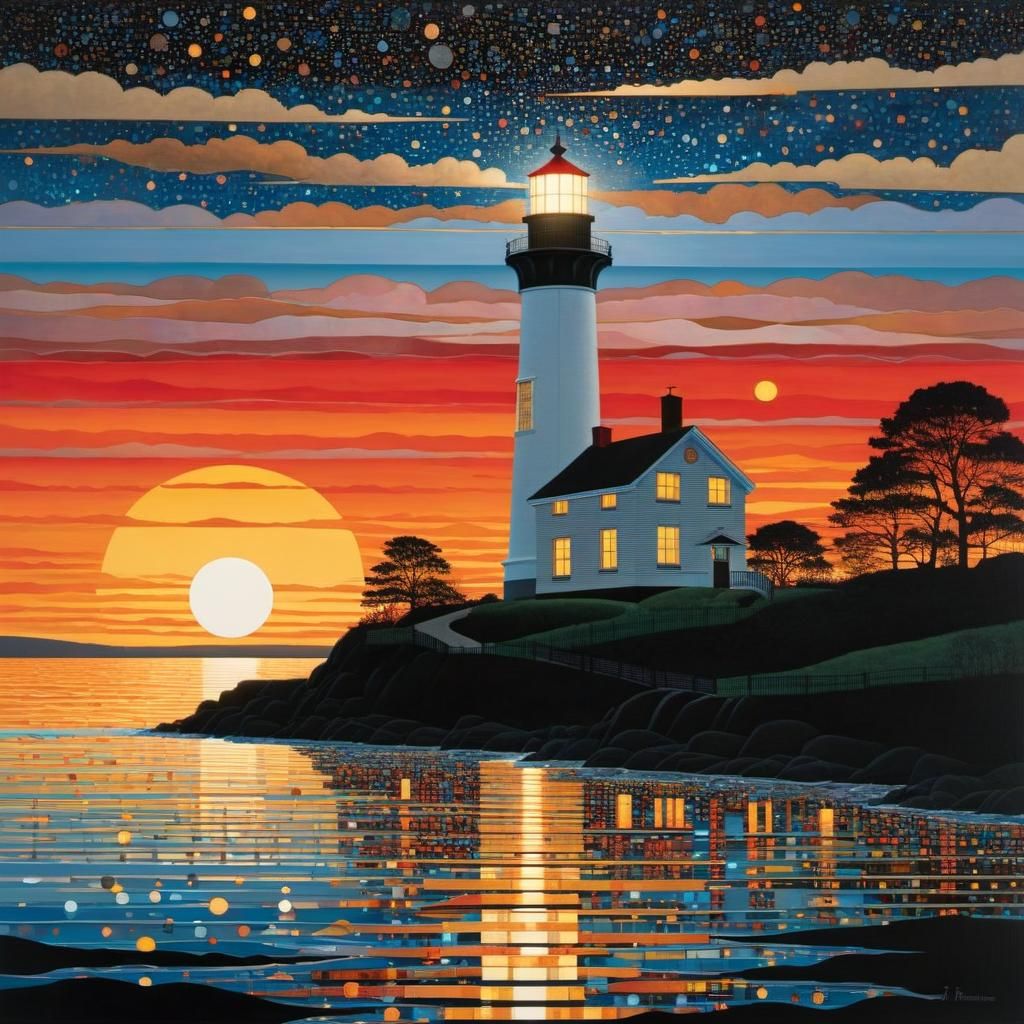 Abstract Lighthouse Sunset Art