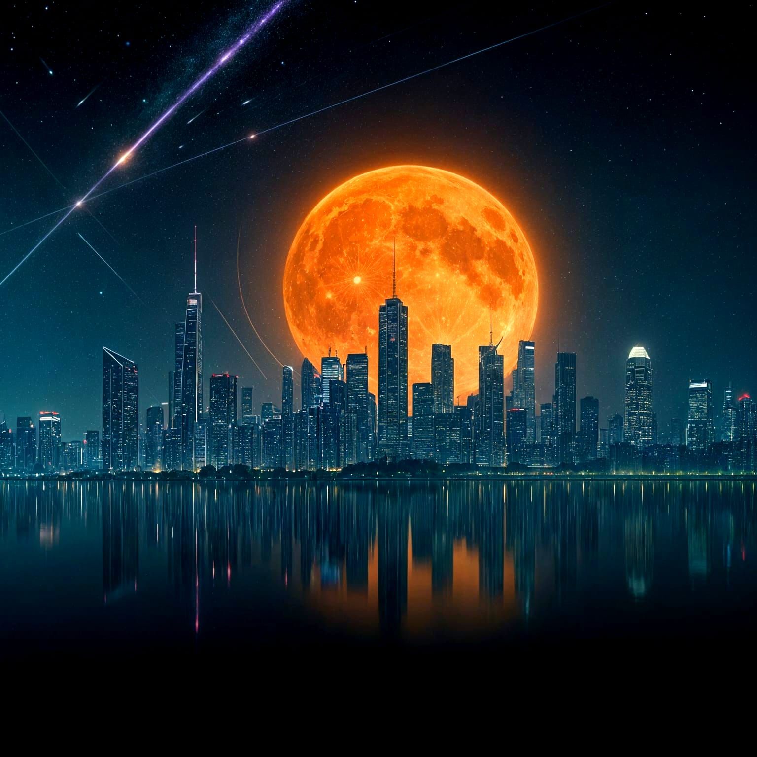 Dystopian Megacity Skyline with Nebulous Moon