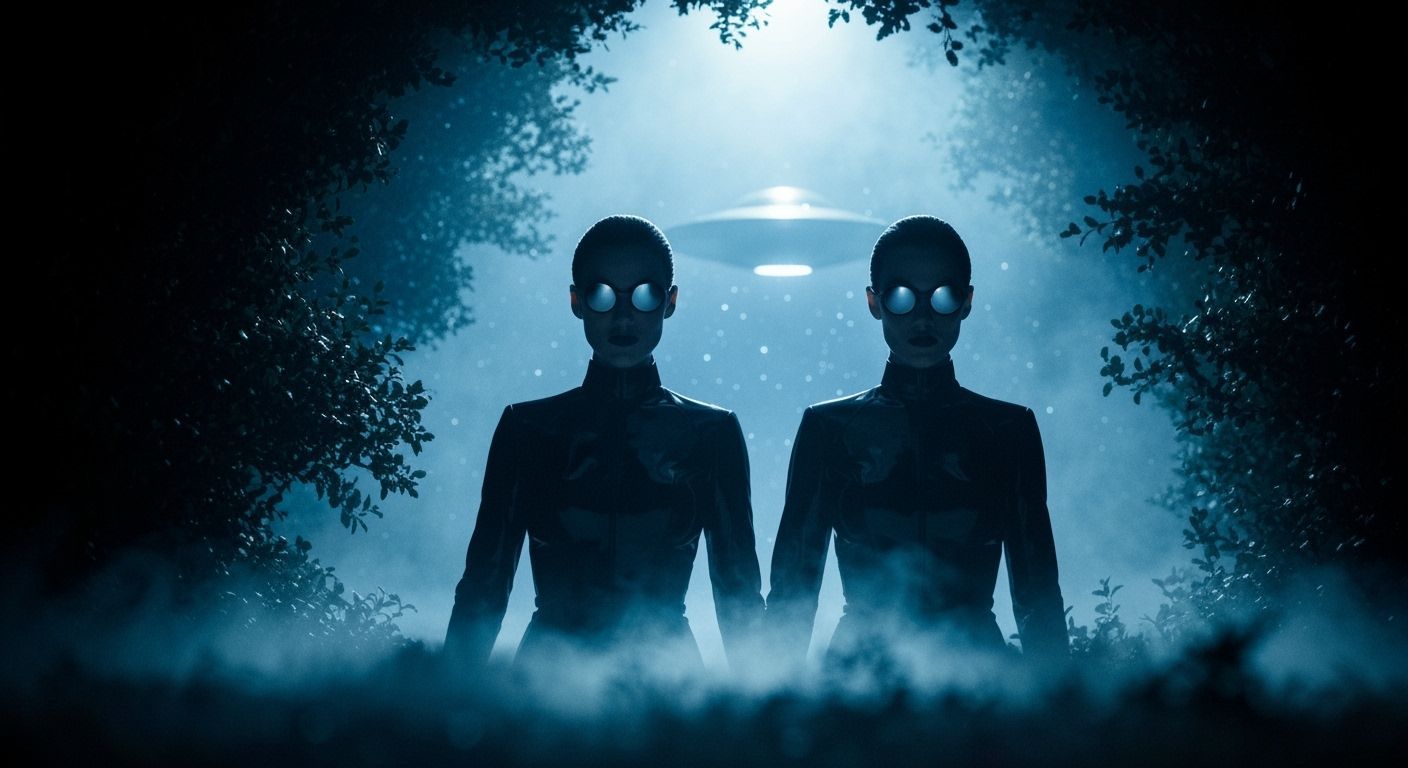 Two Agents Emerge from Moonlit Bushes After UFO Descent
