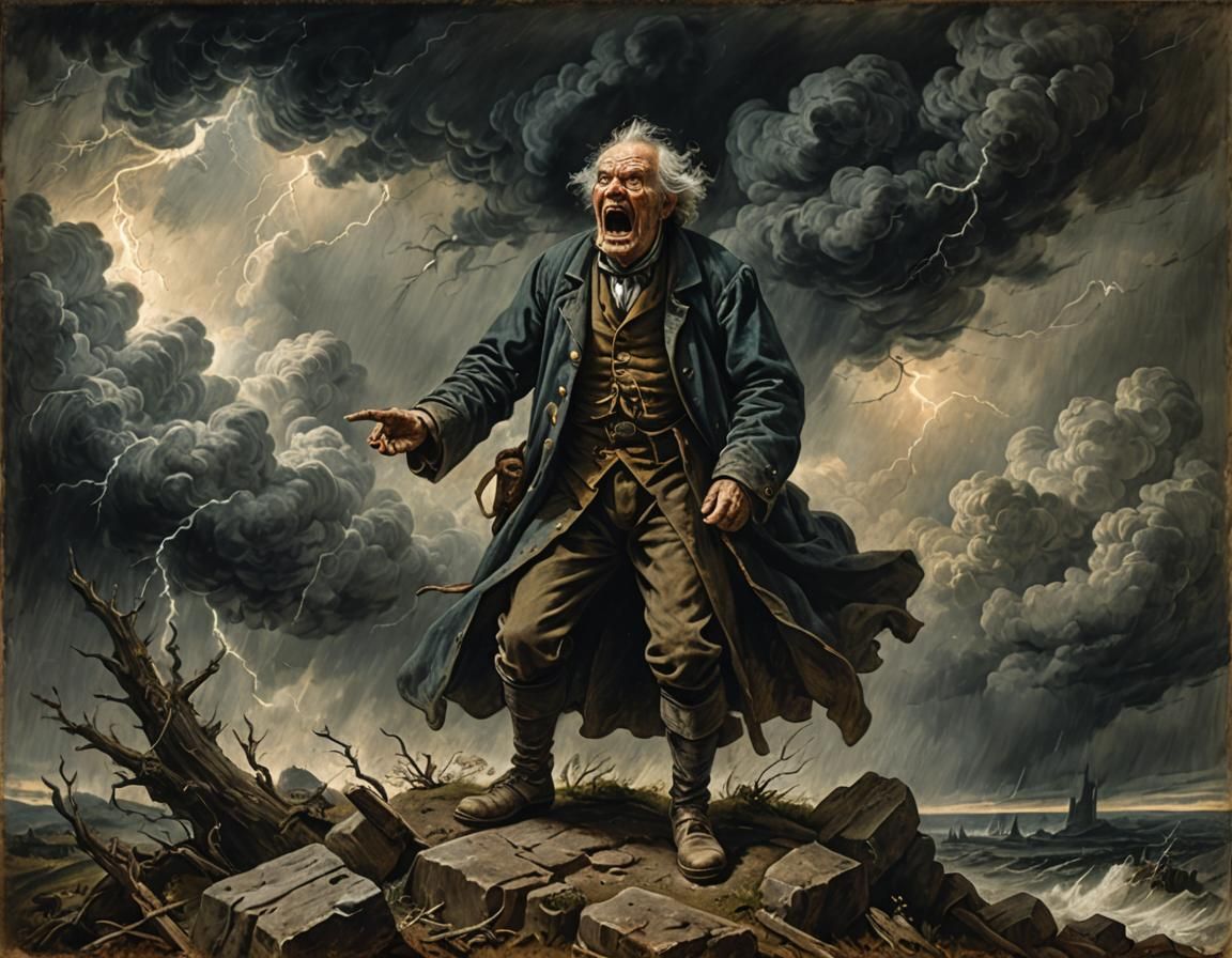 Old Man Yelling at Storm Clouds: Dark Fantasy Sketch