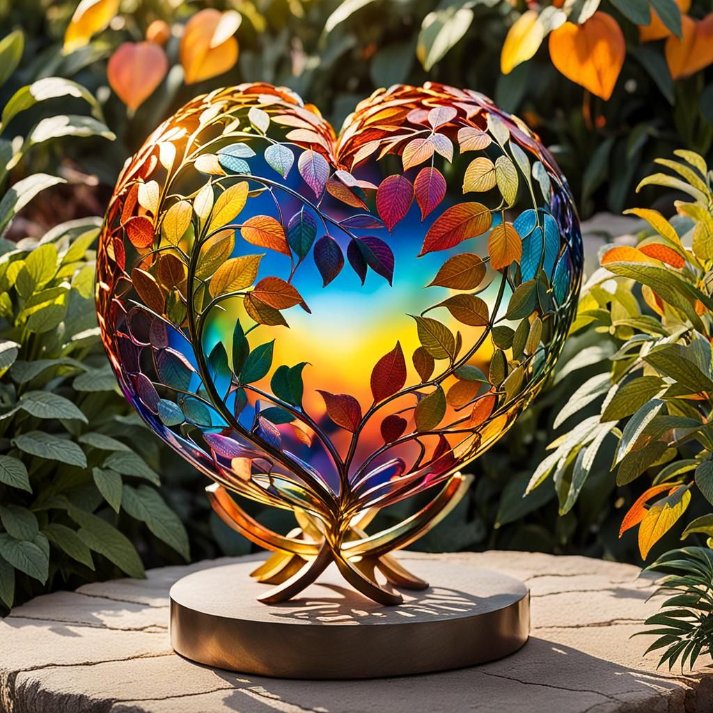 Rainbow Heart Sculpture at Sunset: Fantasy Art