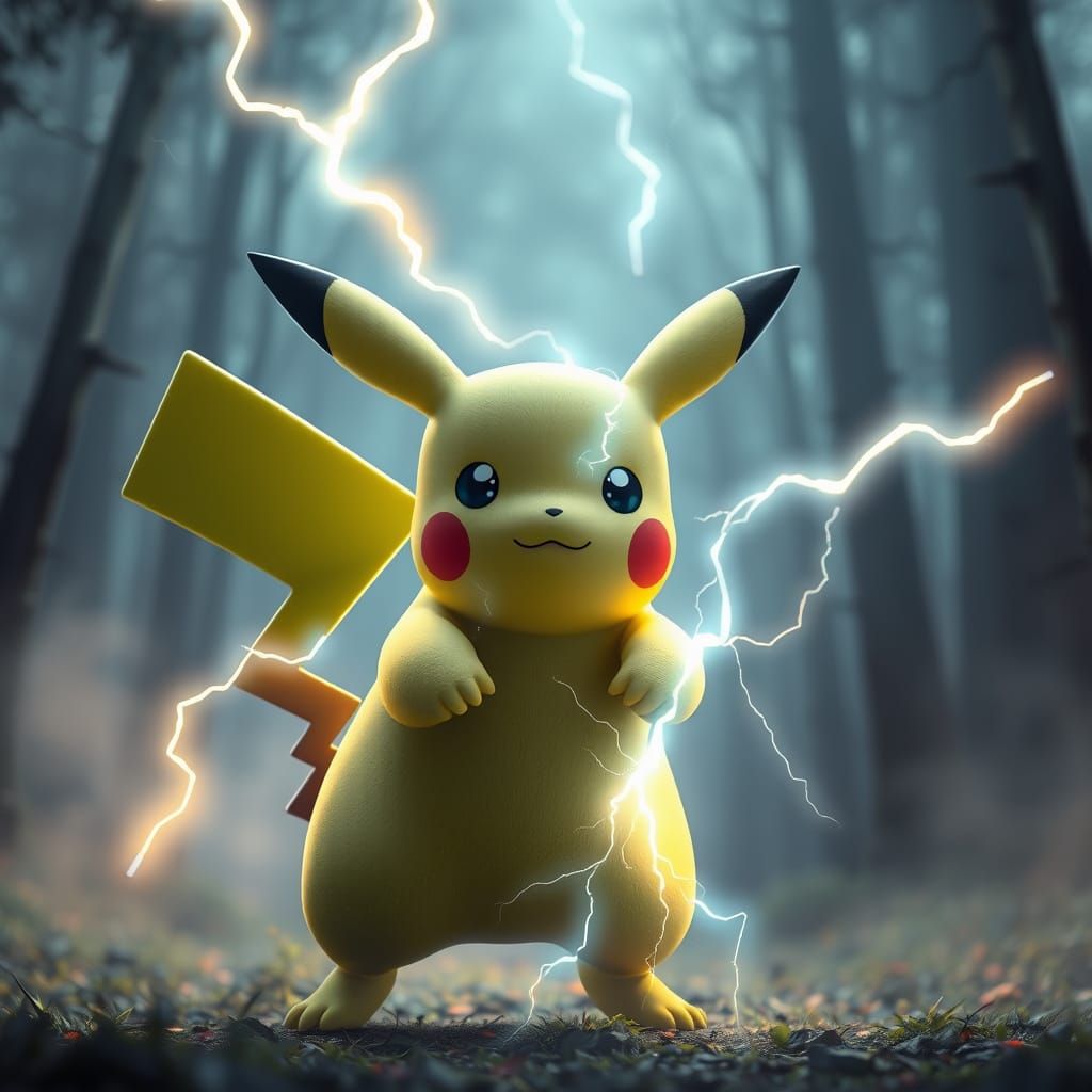 Electric Pokémon Hero in Neon-Lit Forest