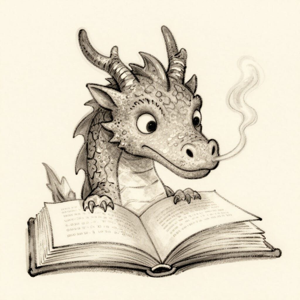 Charming Children's Illustration of a Dragon Emerging from a...
