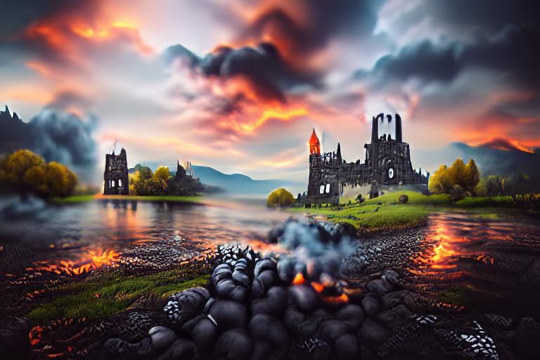 Gothic Castles with Burning Skyline