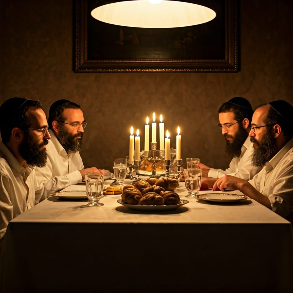 Haredi Family Shabbat Dinner in Rembrandt Style