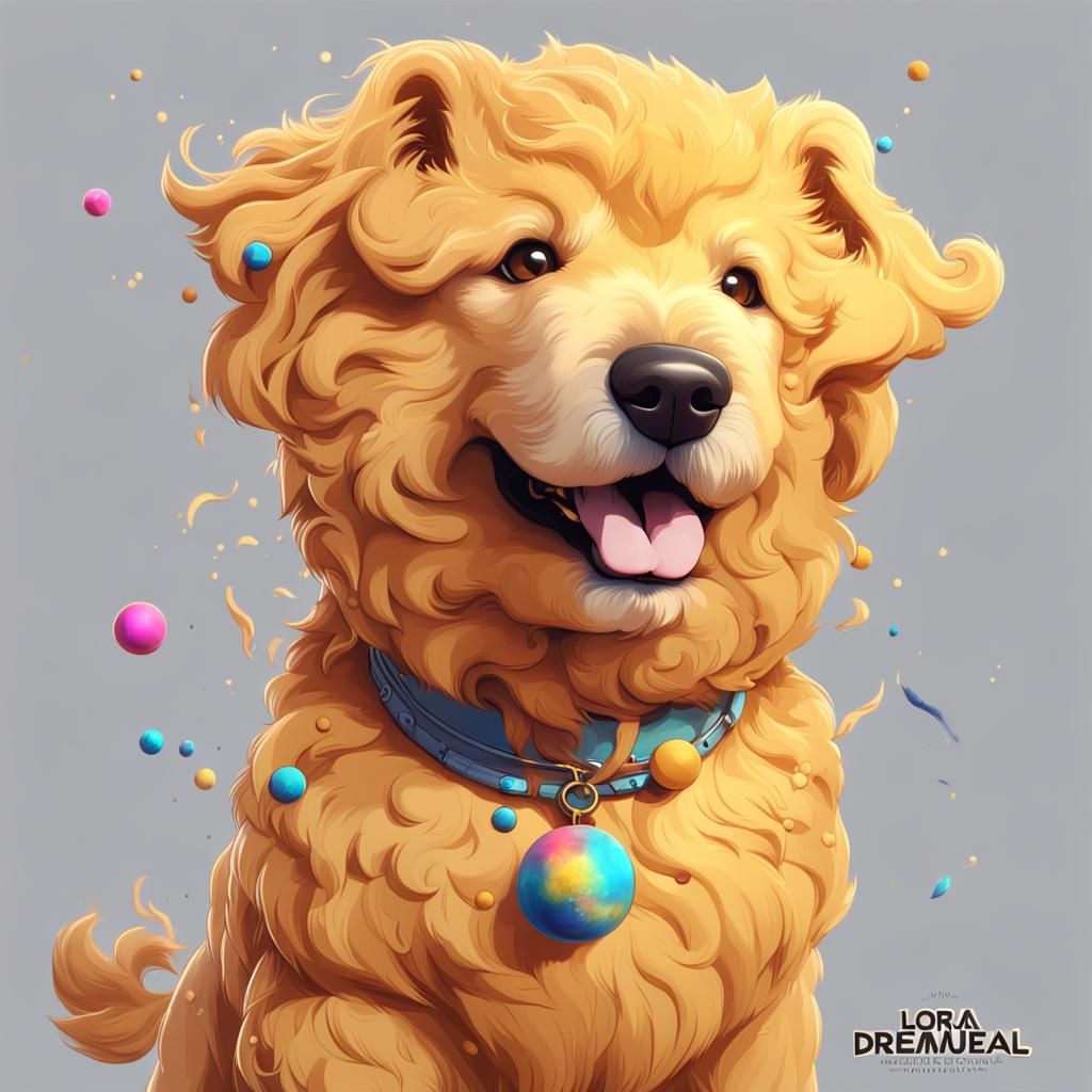 Playful Chow Chow and Golden Doodle in Digital Painting