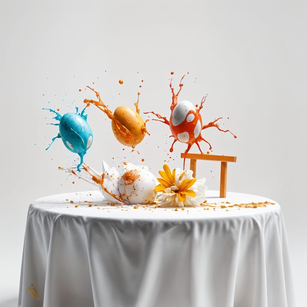 Vibrant Easter Egg Fashion Photography in Dynamic Motion