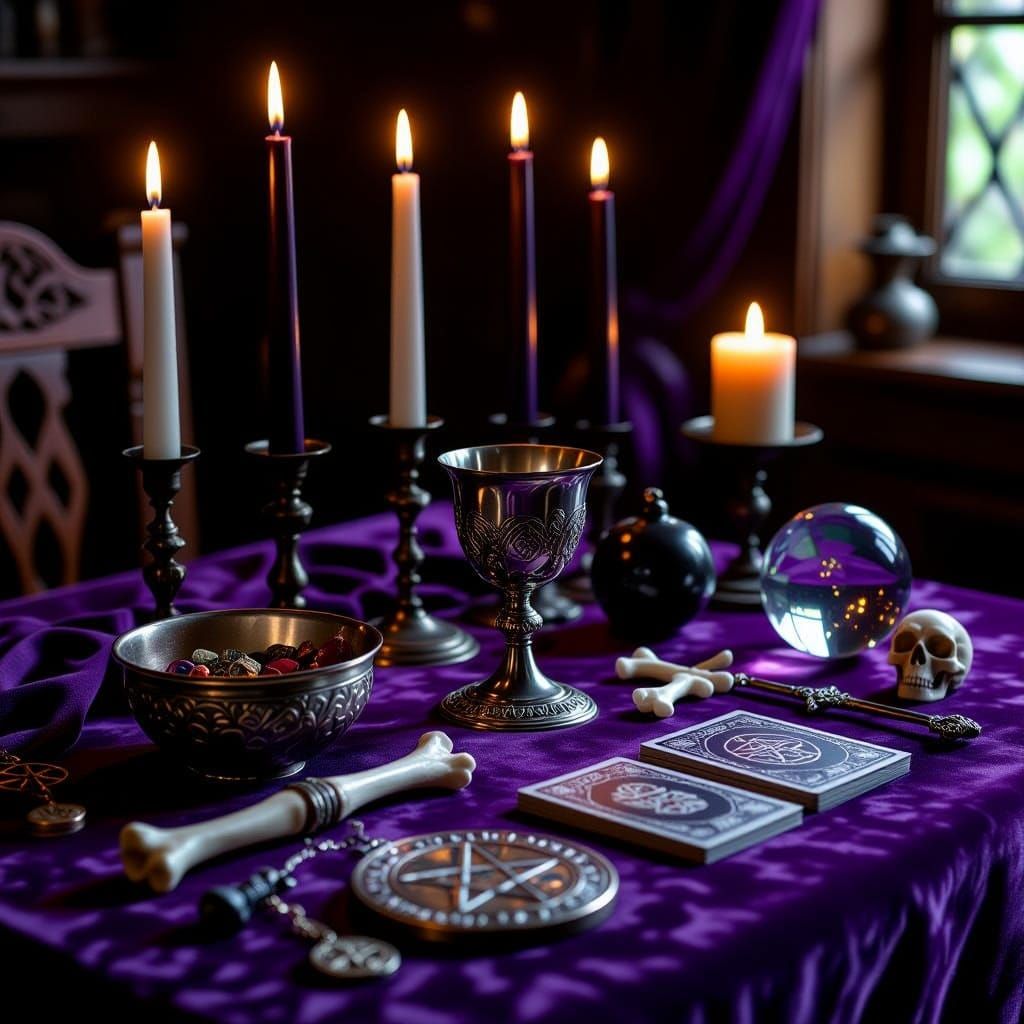 Minimalist Wiccan Samhain Altar with Sacred Objects