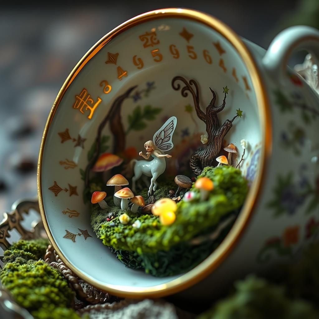 Miniature Forest in Antique Teacup: Fantasy Art