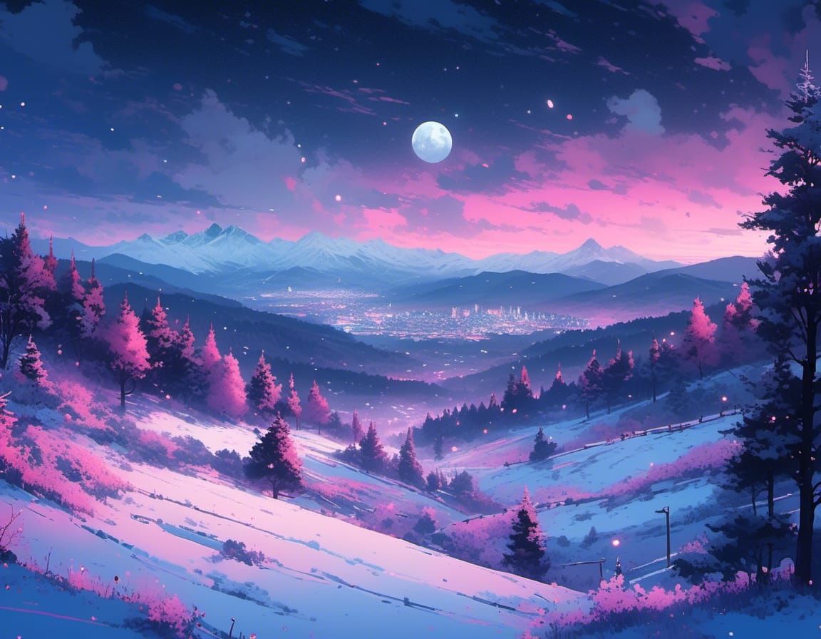 Winter Wonderland Landscape in Impressionistic Style