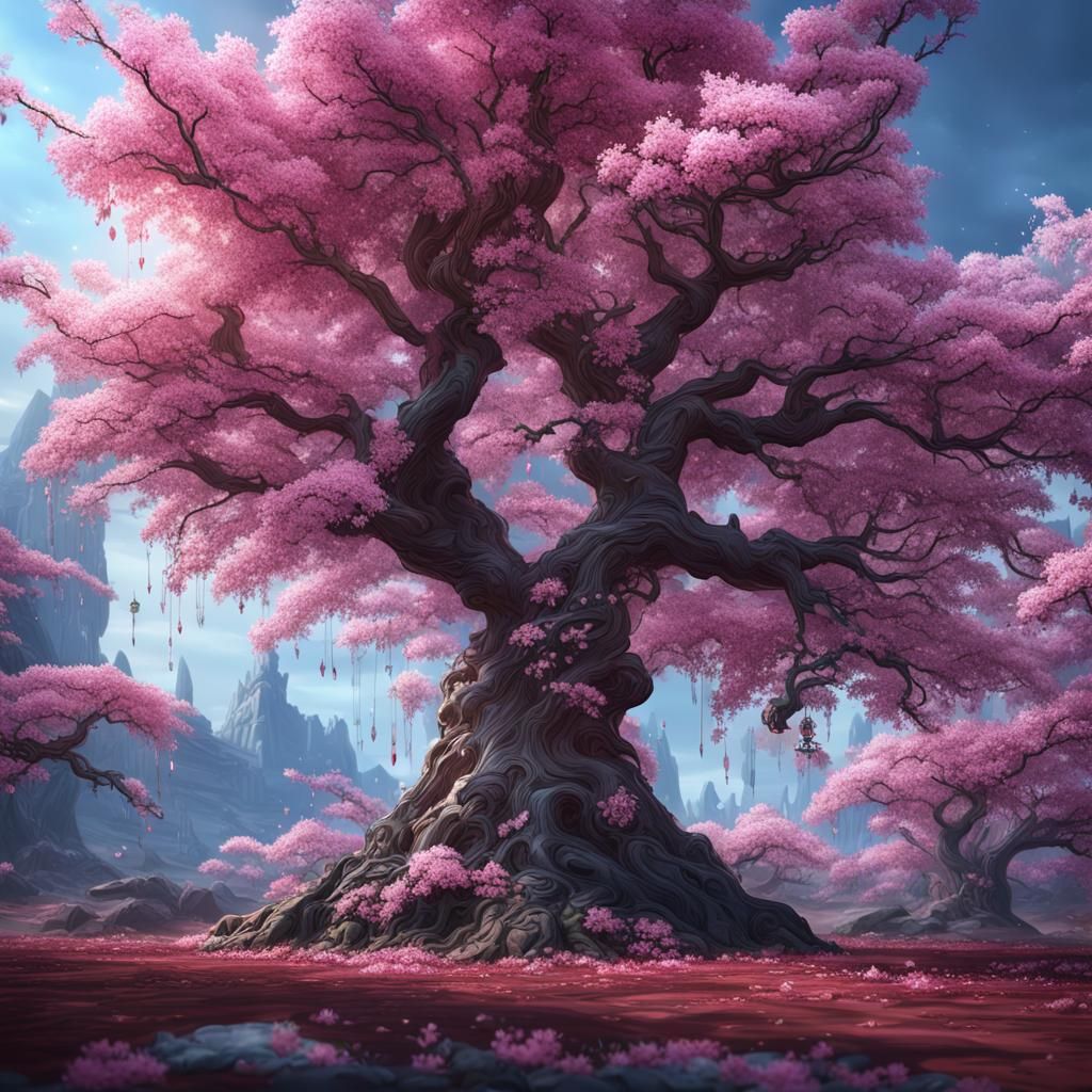 Crystal Cherry Blossom Tree in Fantasy Art Style