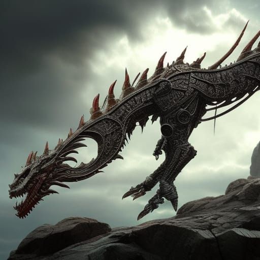 Epic Robot Dragon Digital Matte Painting
