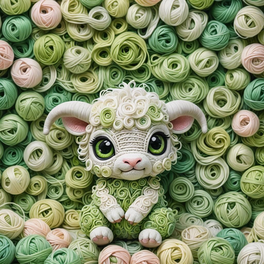 Chibi Yarn Minotaur in Pastel Fantasy Art