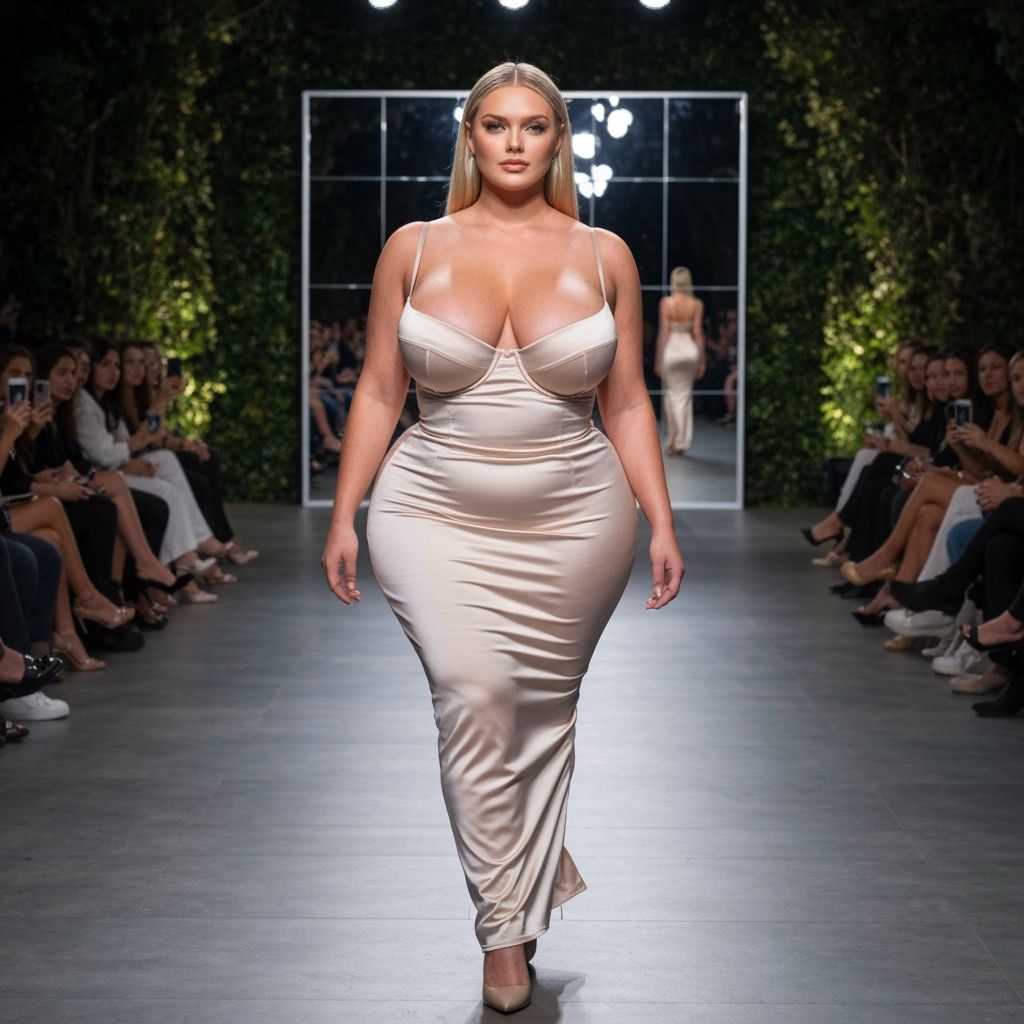 Stunning Young Woman on Runway in Nature