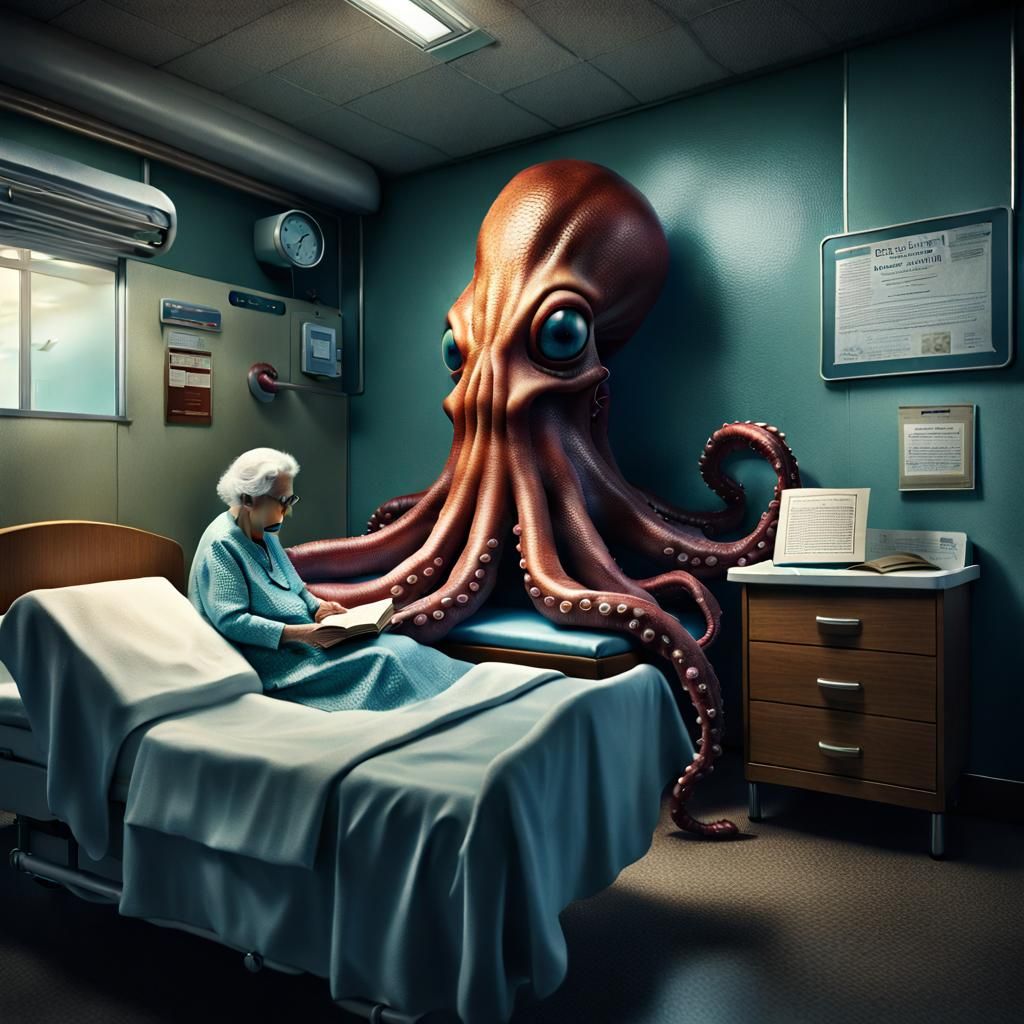 Giant Squid Reads to Patient: Photorealistic 3D Render