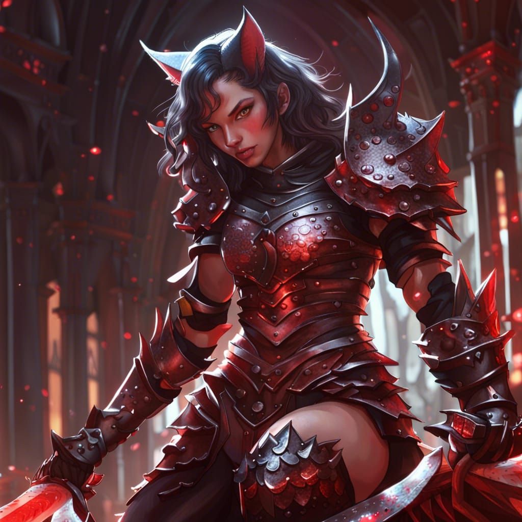 Anime Catgirl Dreadknight Slaying Demons in Hell