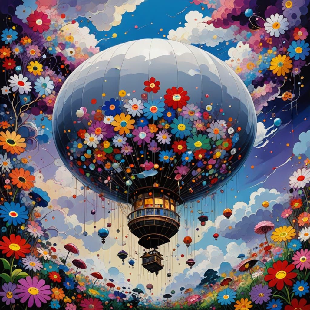 Vibrant Grey Blimp in Dreamlike Atmosphere