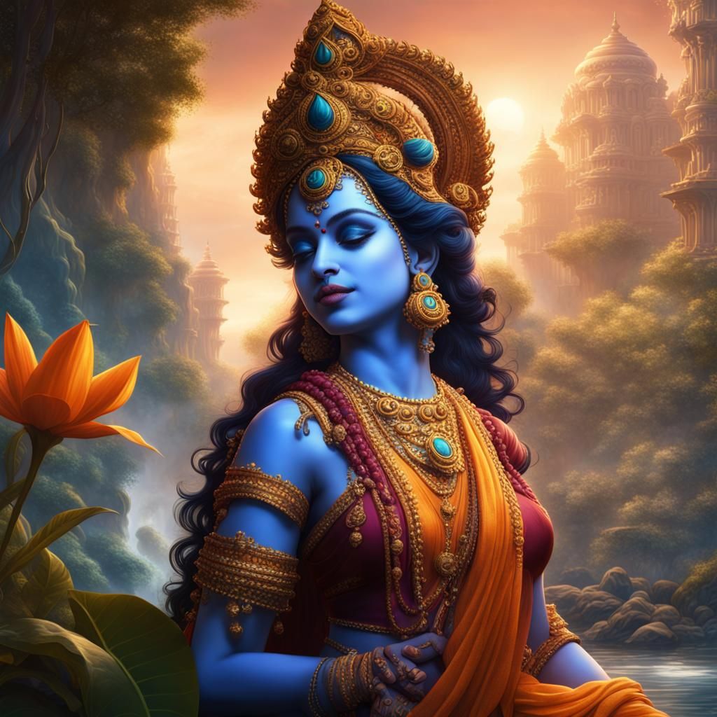 Krishna and Radha: Detailed Fantasy Concept Art