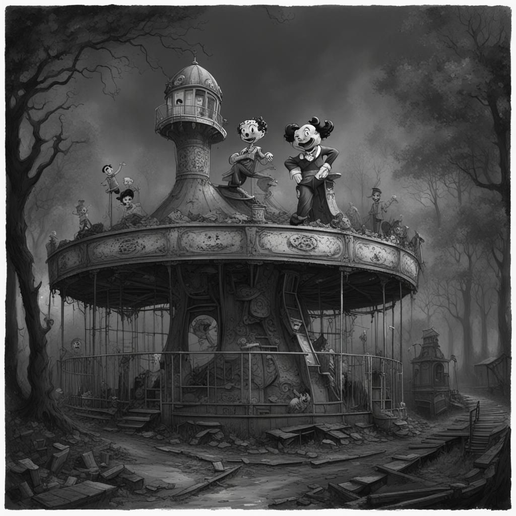 Abandoned Amusement Park with Betty Boop in Horror Style