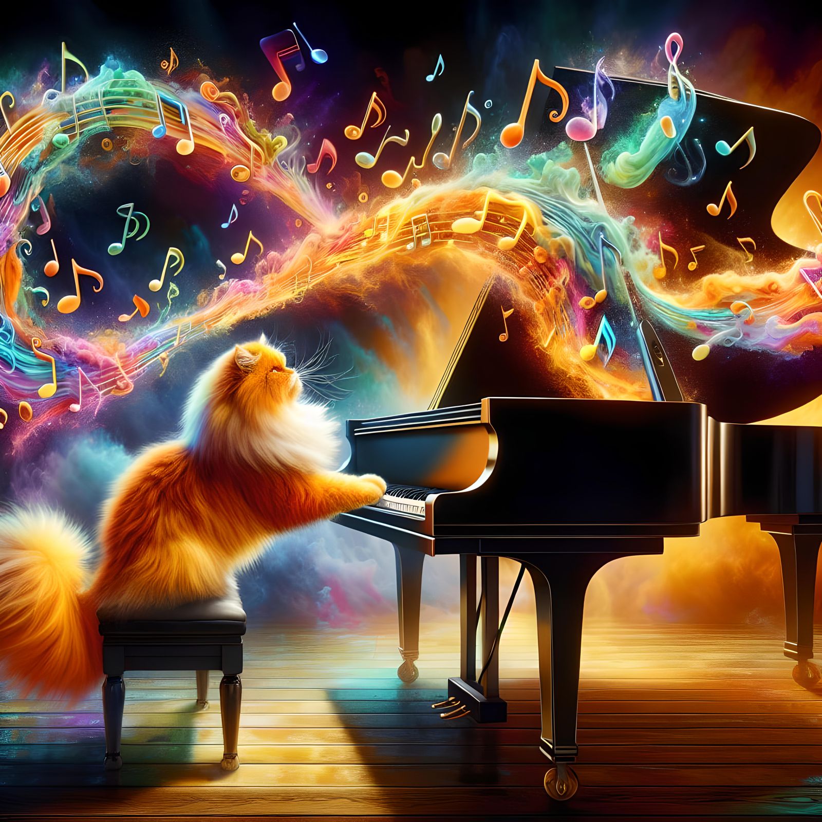 Orange Cat Plays Piano in Vivid Scene